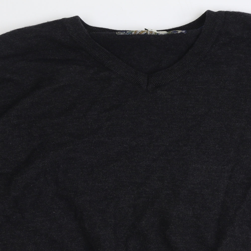 River Island Mens Black Round Neck Acrylic Pullover Jumper Size L Long Sleeve - Elbow Patches