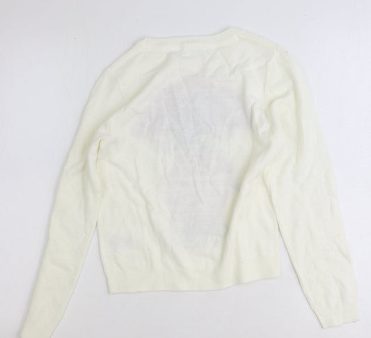 H&M Girls Ivory Round Neck Acrylic Pullover Jumper Size 10-11 Years Pullover - Puppy Holidays