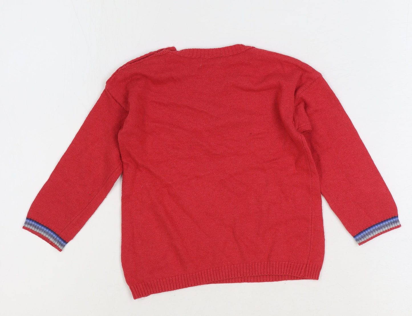 Benneton Boys Red Cotton Pullover Jumper Size 12-18 Months Button