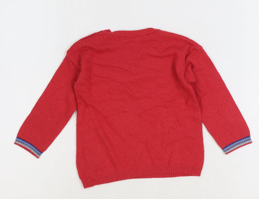 Benneton Boys Red Cotton Pullover Jumper Size 12-18 Months Button