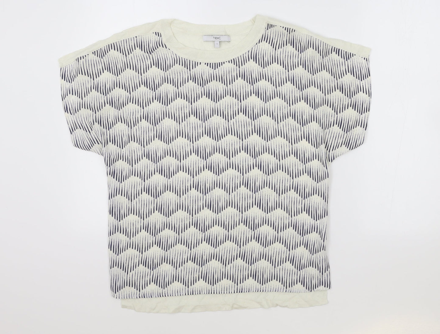 NEXT Womens Blue Geometric Modal Basic T-Shirt Size S Round Neck