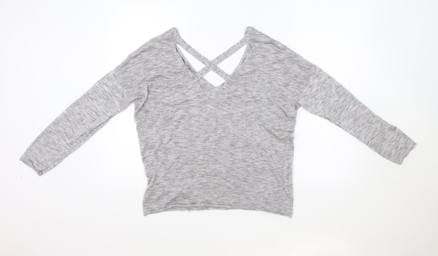 Amisu Womens Grey V-Neck Viscose Pullover Jumper Size L