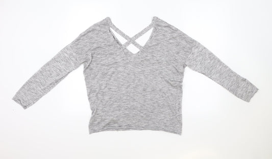 Amisu Womens Grey V-Neck Viscose Pullover Jumper Size L
