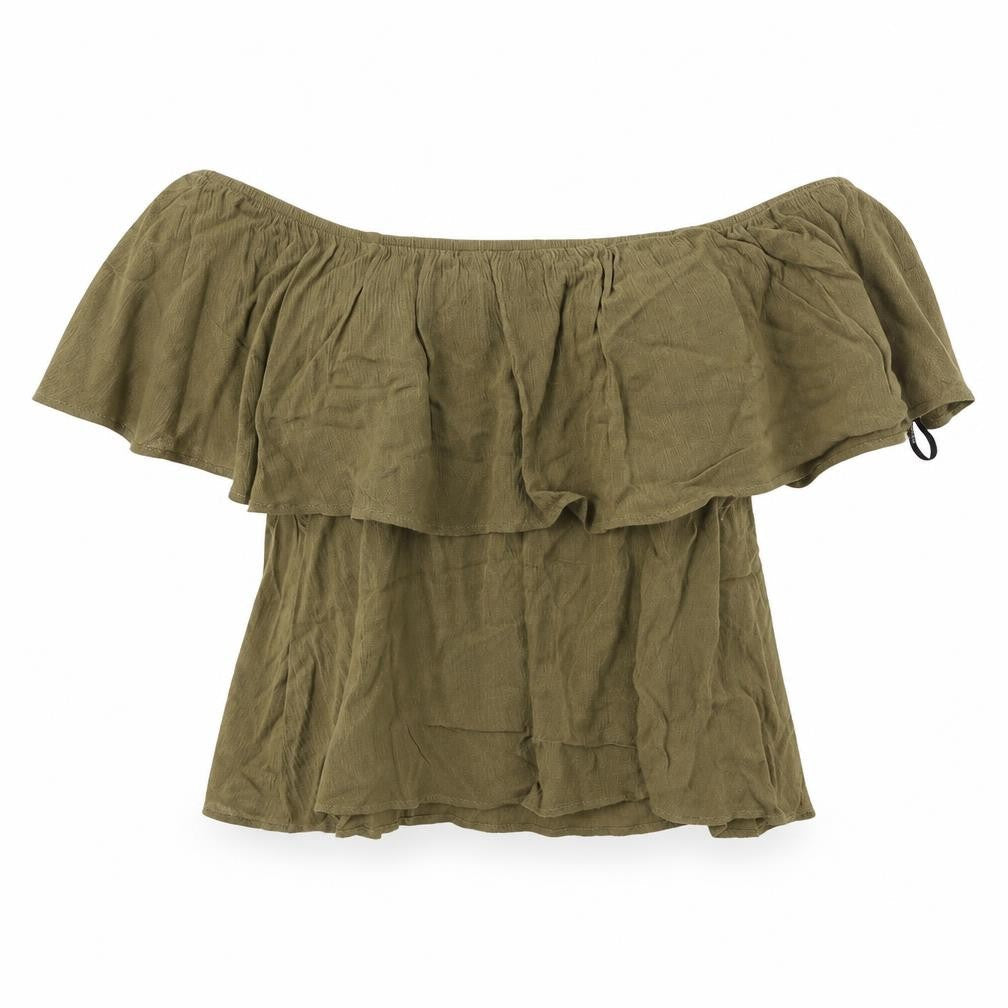 Forever 21 Womens Green Cotton Cropped Blouse Size S Off the Shoulder - Bardot