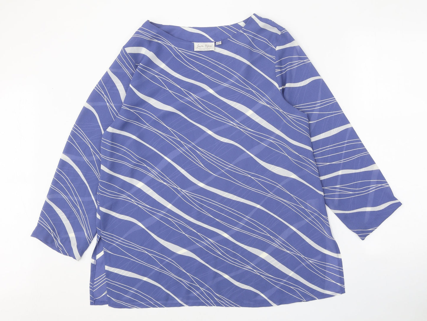 Peacocks Womens Blue Geometric Polyester Basic Blouse Size 12 Boat Neck