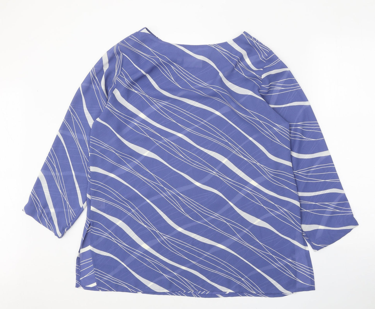 Peacocks Womens Blue Geometric Polyester Basic Blouse Size 12 Boat Neck