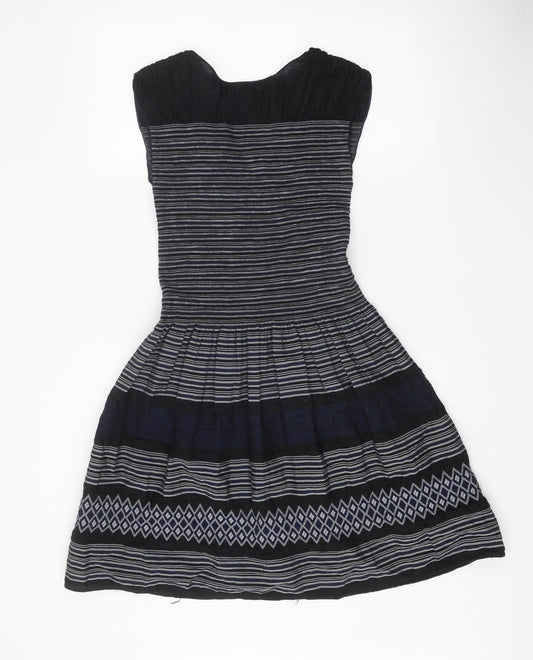 Max Edition Womens Black Geometric Rayon Fit & Flare Size S V-Neck Pullover
