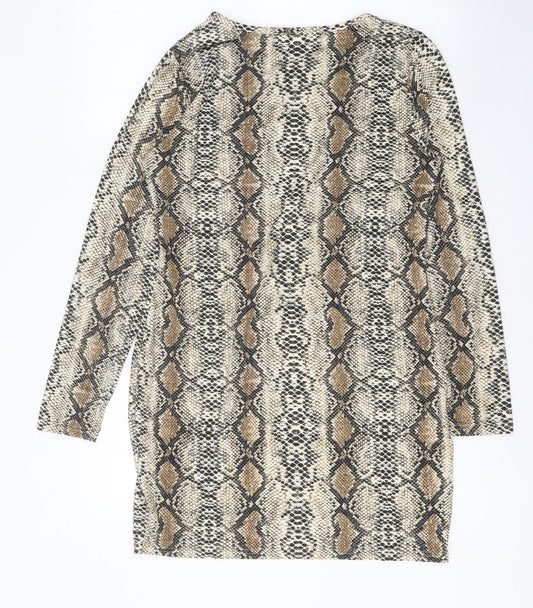 Mallisa Womens Brown Animal Print Viscose Mini One Size Boat Neck Pullover - Snake Print