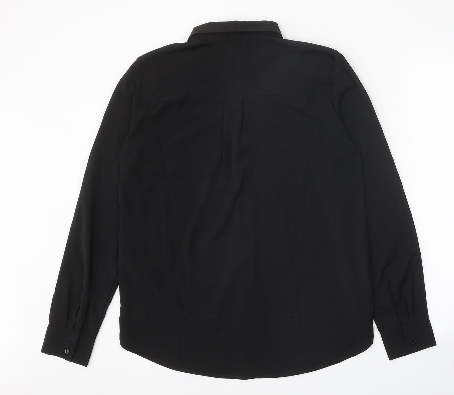 H&M Womens Black Polyester Basic Button-Up Size 8 V-Neck