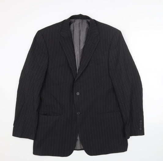 Marks and Spencer Mens Black Striped Polyester Jacket Blazer Size 40 Regular
