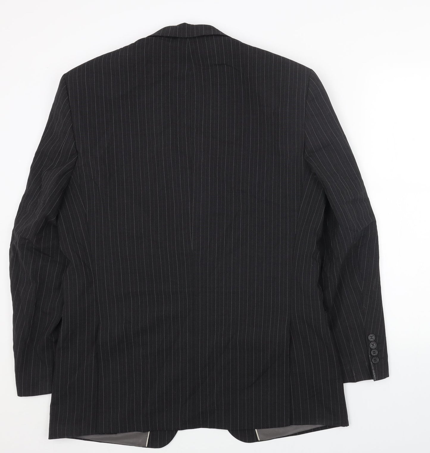Marks and Spencer Mens Black Striped Polyester Jacket Blazer Size 40 Regular