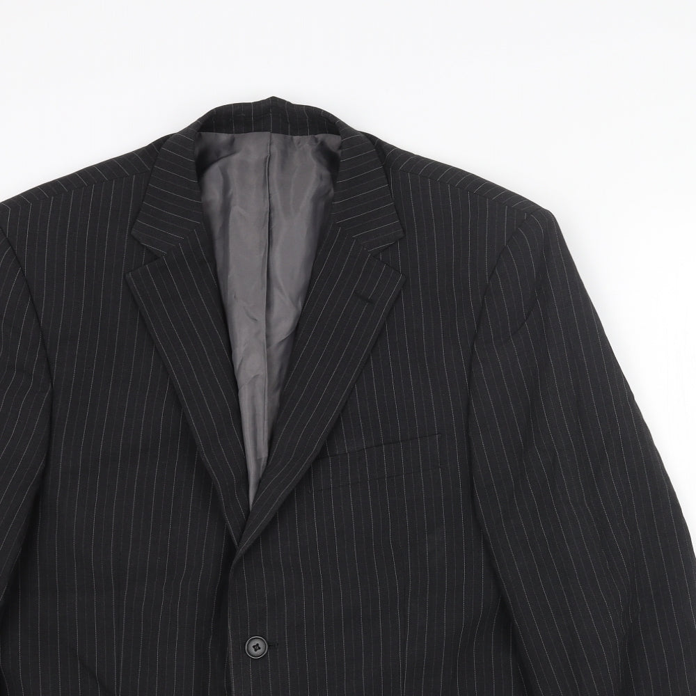 Marks and Spencer Mens Black Striped Polyester Jacket Blazer Size 40 Regular
