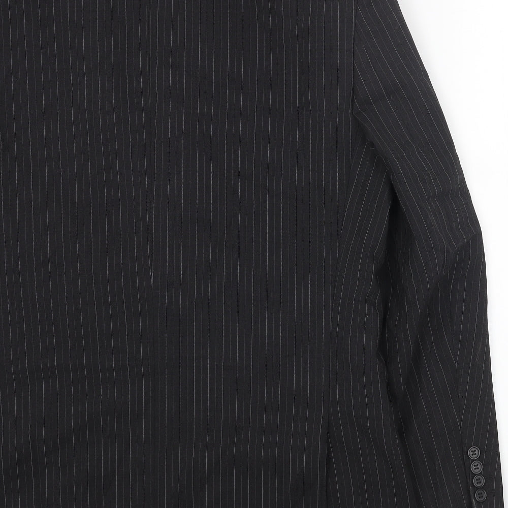Marks and Spencer Mens Black Striped Polyester Jacket Blazer Size 40 Regular