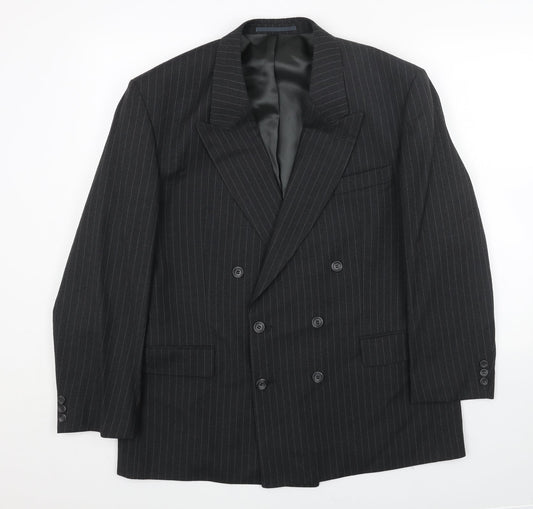 Preworn Mens Black Striped Polyester Jacket Blazer Size 44 Regular