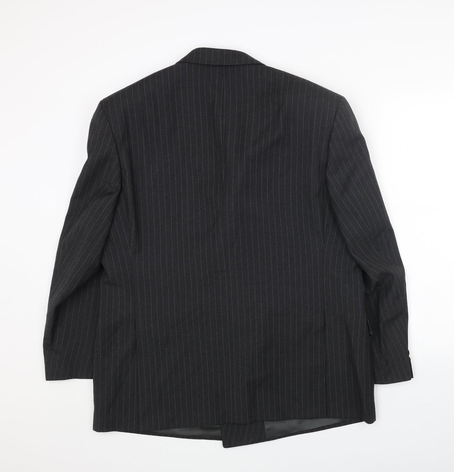 Preworn Mens Black Striped Polyester Jacket Blazer Size 44 Regular