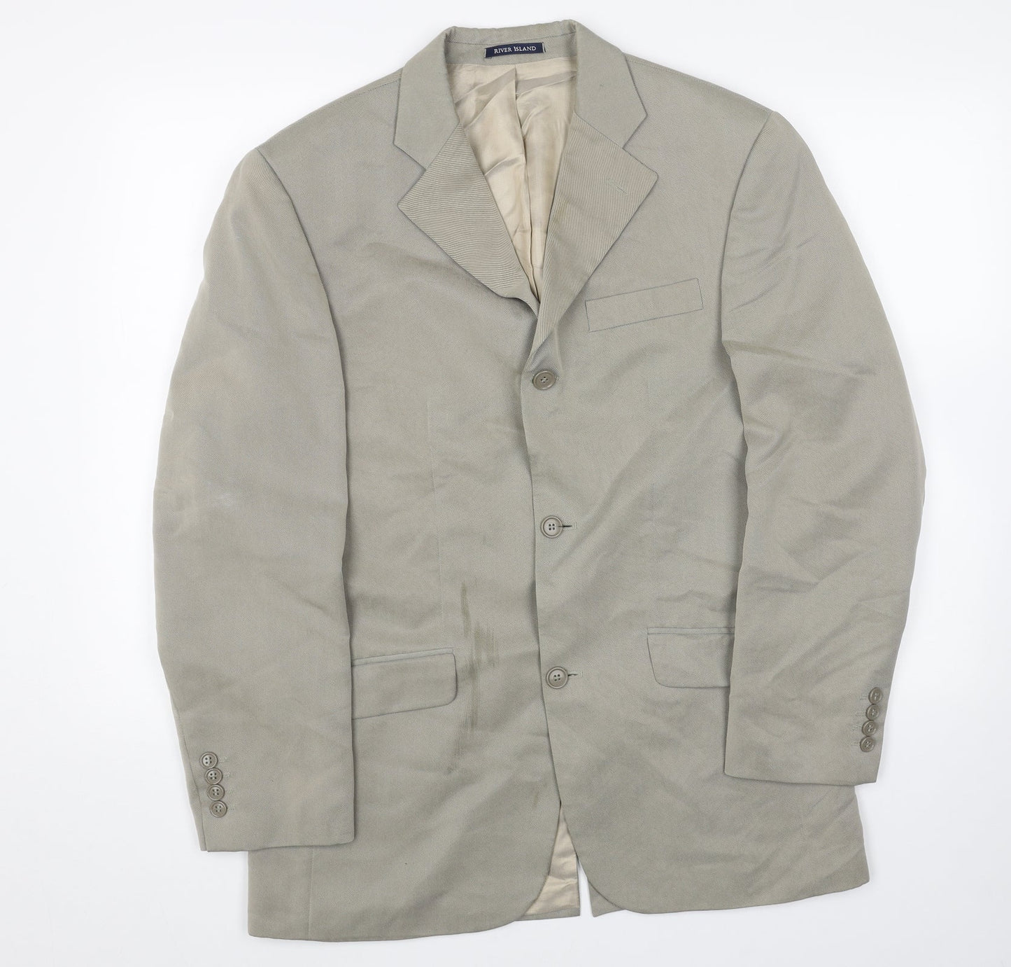 River Island Mens Beige Patent Leather Jacket Blazer Size 38 Regular