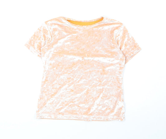 Marks and Spencer Girls Orange Polyester Basic T-Shirt Size 9-10 Years Round Neck Pullover