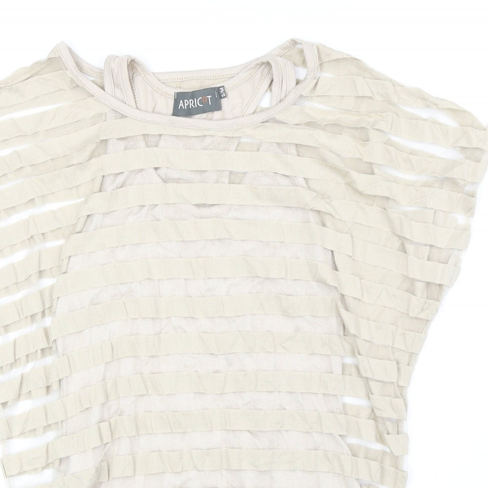 Apricot Womens Beige Striped Polyester Basic Blouse Size S Boat Neck