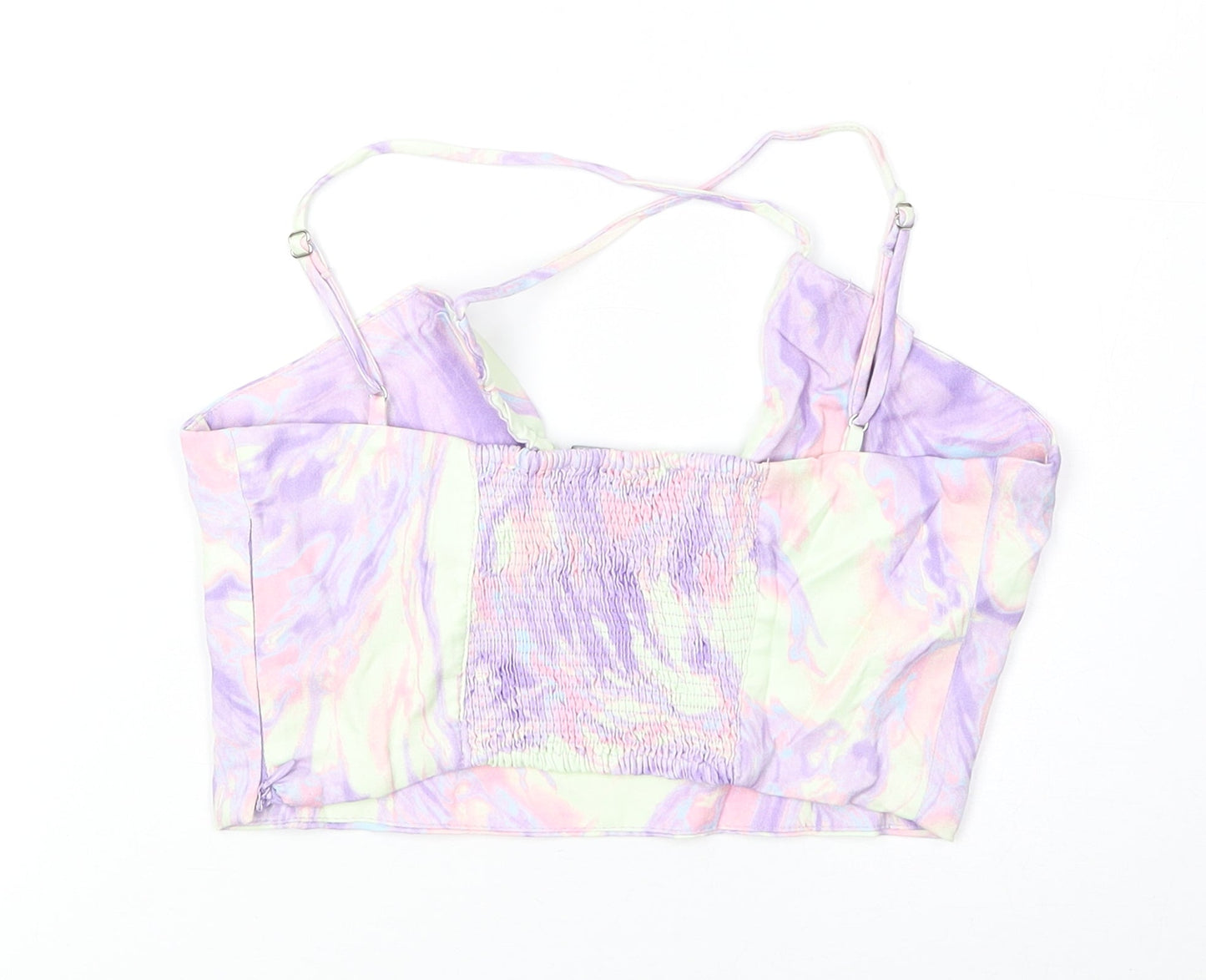 Zara Womens Multicoloured Geometric Polyester Cropped Tank Size S Square Neck