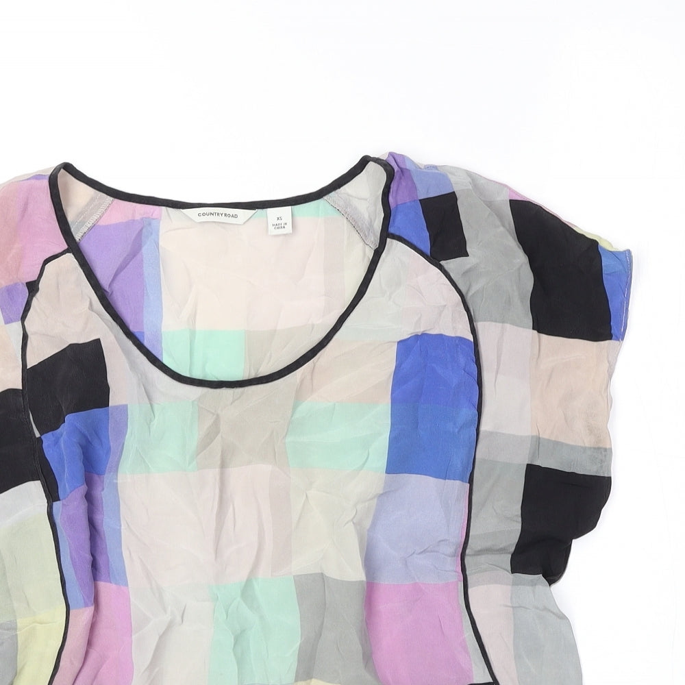 Country Road Womens Multicoloured Geometric Polyester Basic Blouse Size XS Round Neck