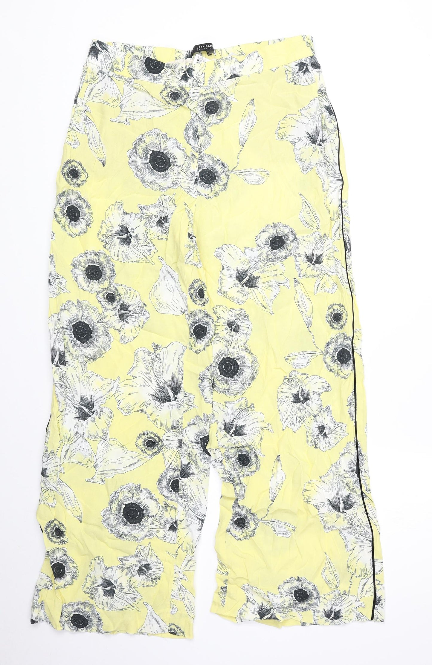 Zara Womens Yellow Floral Polyester Trousers Size L Regular