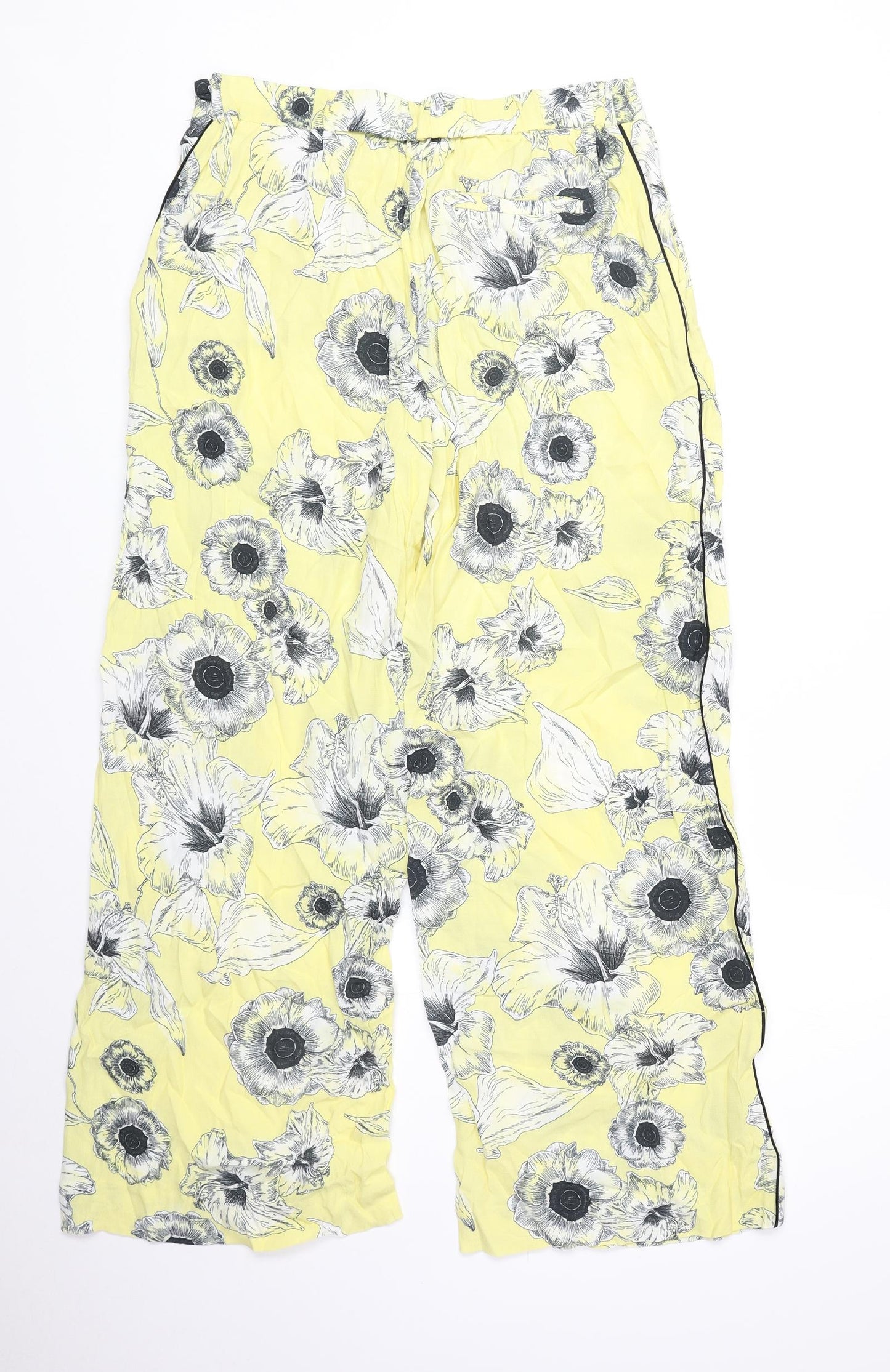 Zara Womens Yellow Floral Polyester Trousers Size L Regular