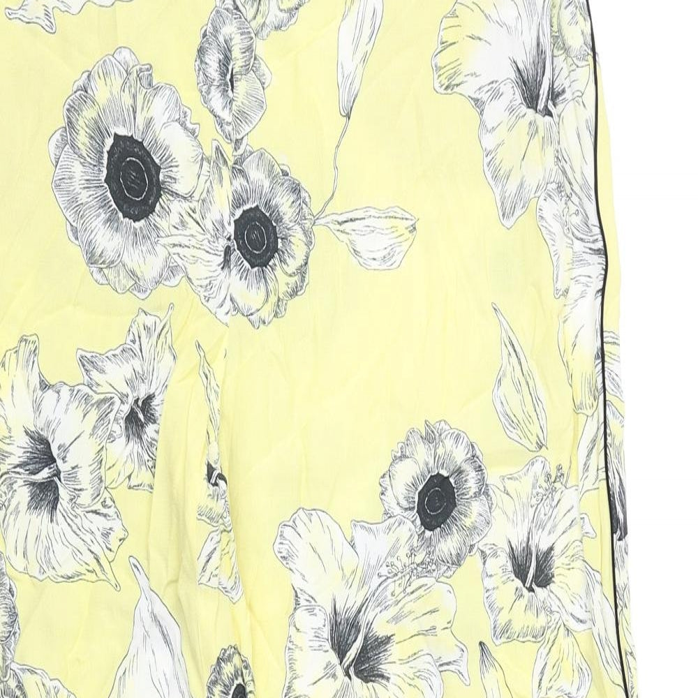 Zara Womens Yellow Floral Polyester Trousers Size L Regular