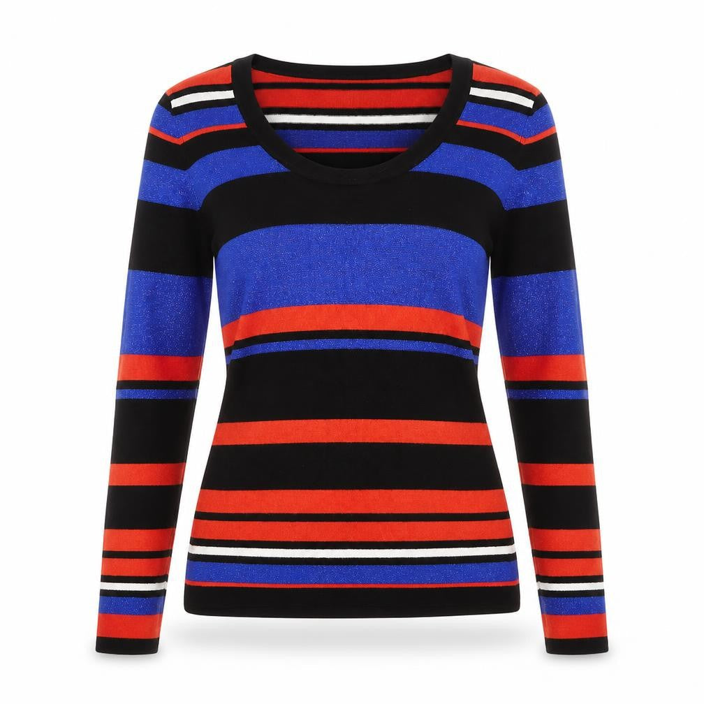 Planet Womens Black Scoop Neck Striped Viscose Pullover Jumper Size XS