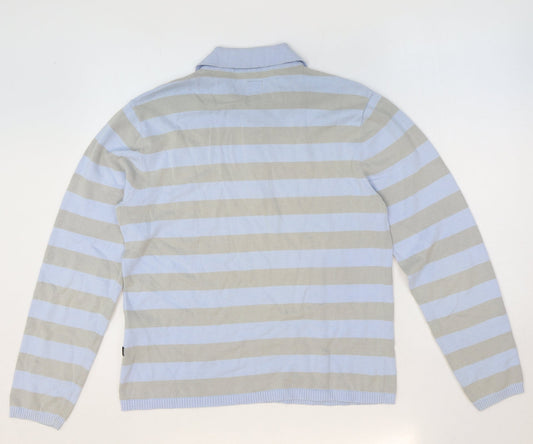 Urban stone Mens Blue Collared Striped Cotton Pullover Jumper Size M Long Sleeve
