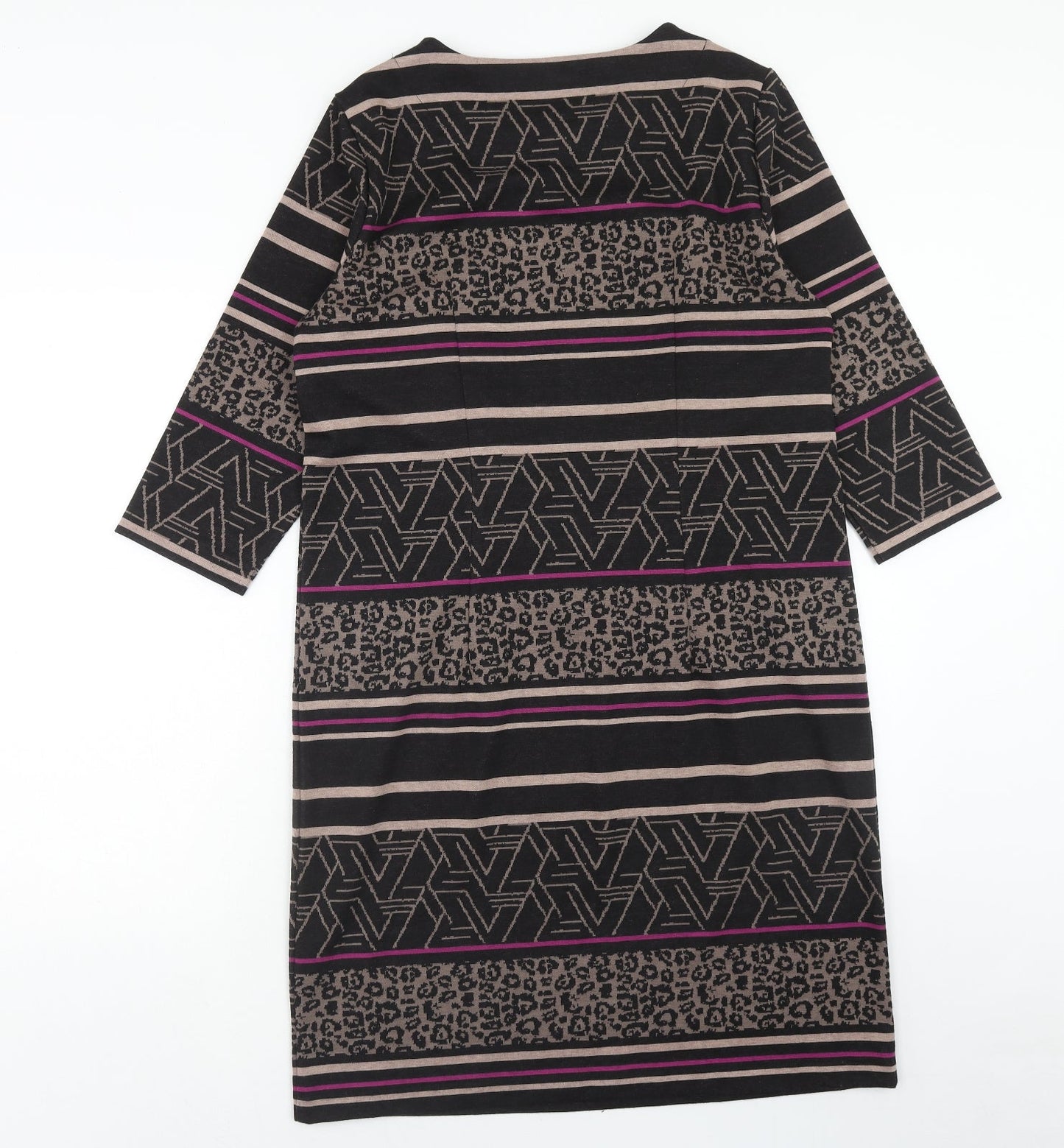 Brandtex Womens Black Geometric Polyester Sheath Size L Round Neck Pullover