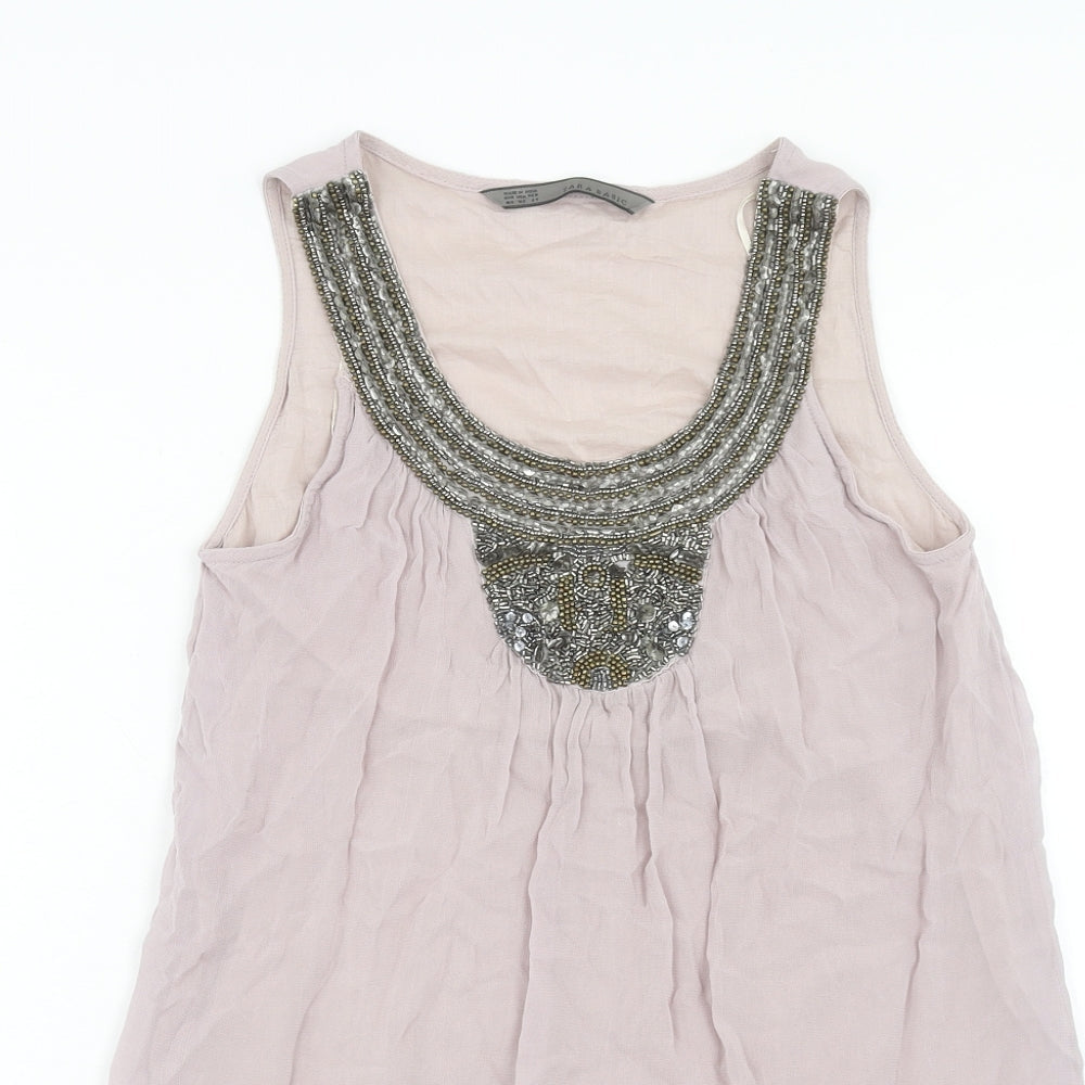 Zara Womens Purple Viscose Basic Tank Size XS Round Neck