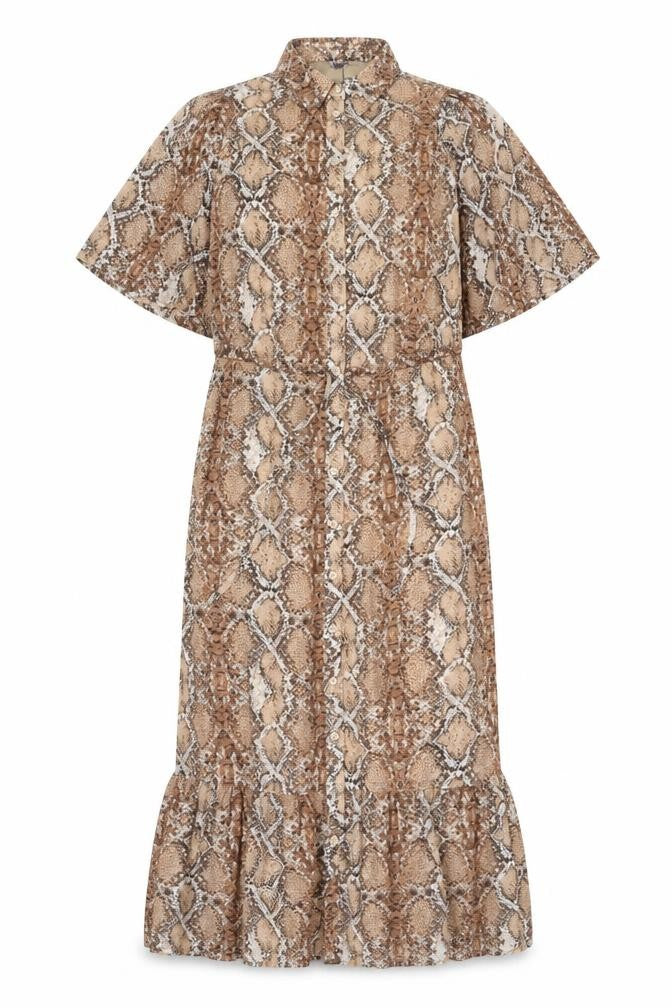 Marks and Spencer Womens Brown Animal Print Polyester Shirt Dress Size 8 Collared Button - Snake Skin Print