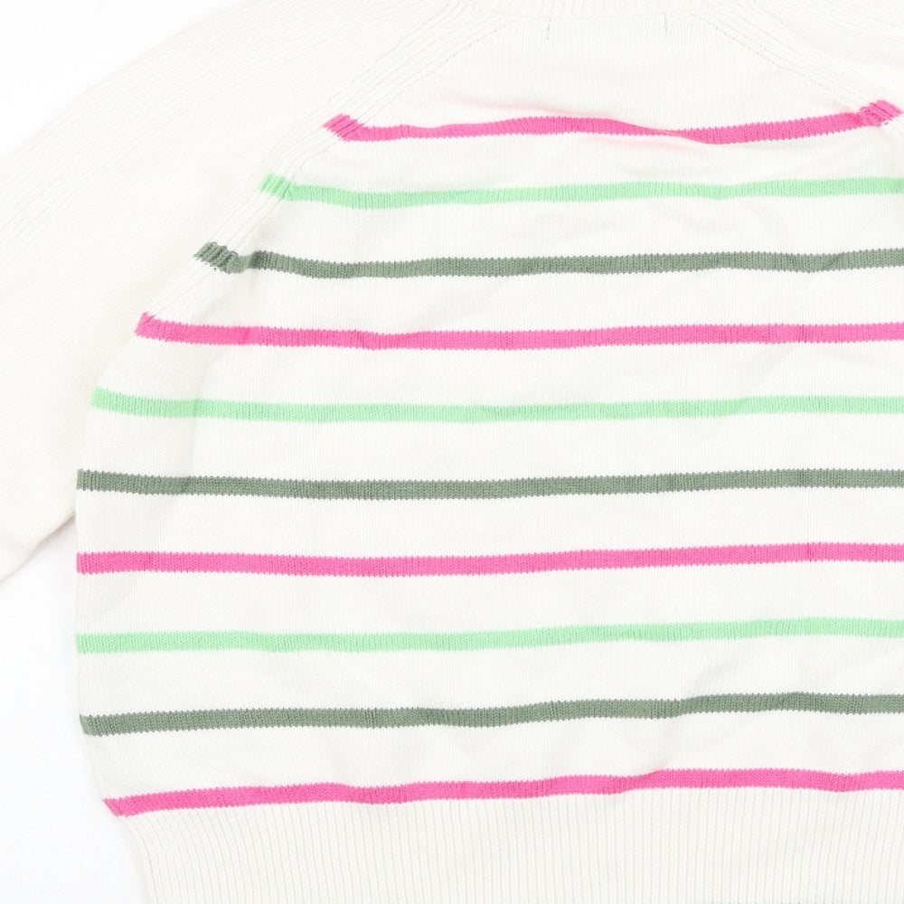 Marks and Spencer Womens White Round Neck Striped Acrylic Pullover Jumper Size S