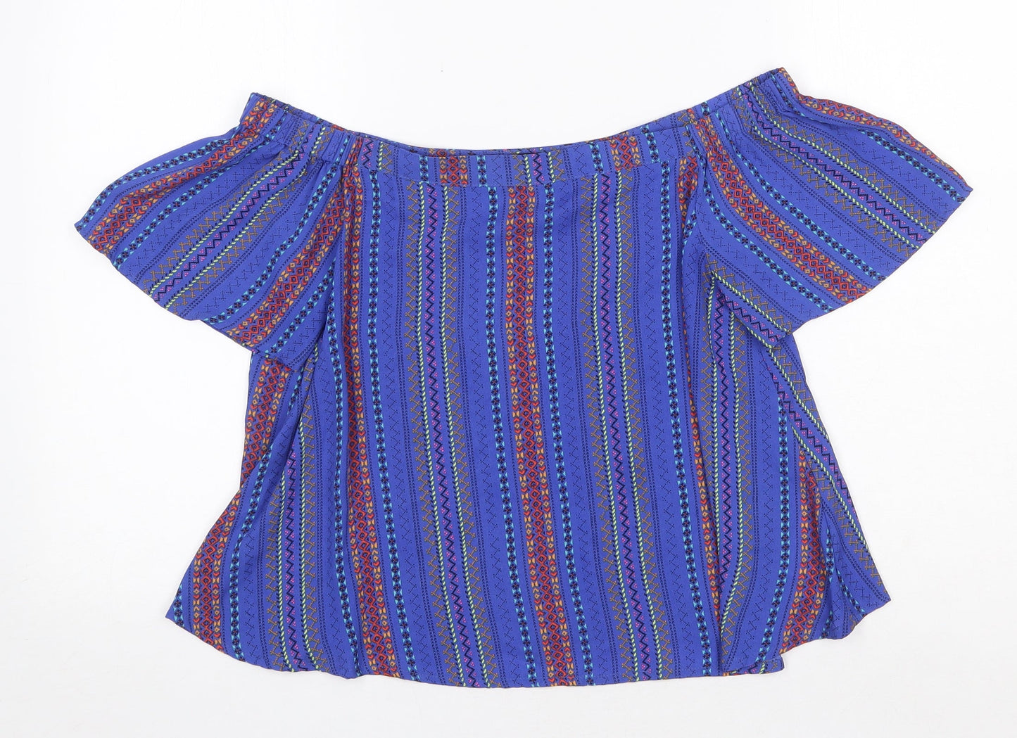 New Look Womens Blue Striped Polyester Basic Blouse Size 8 Off the Shoulder
