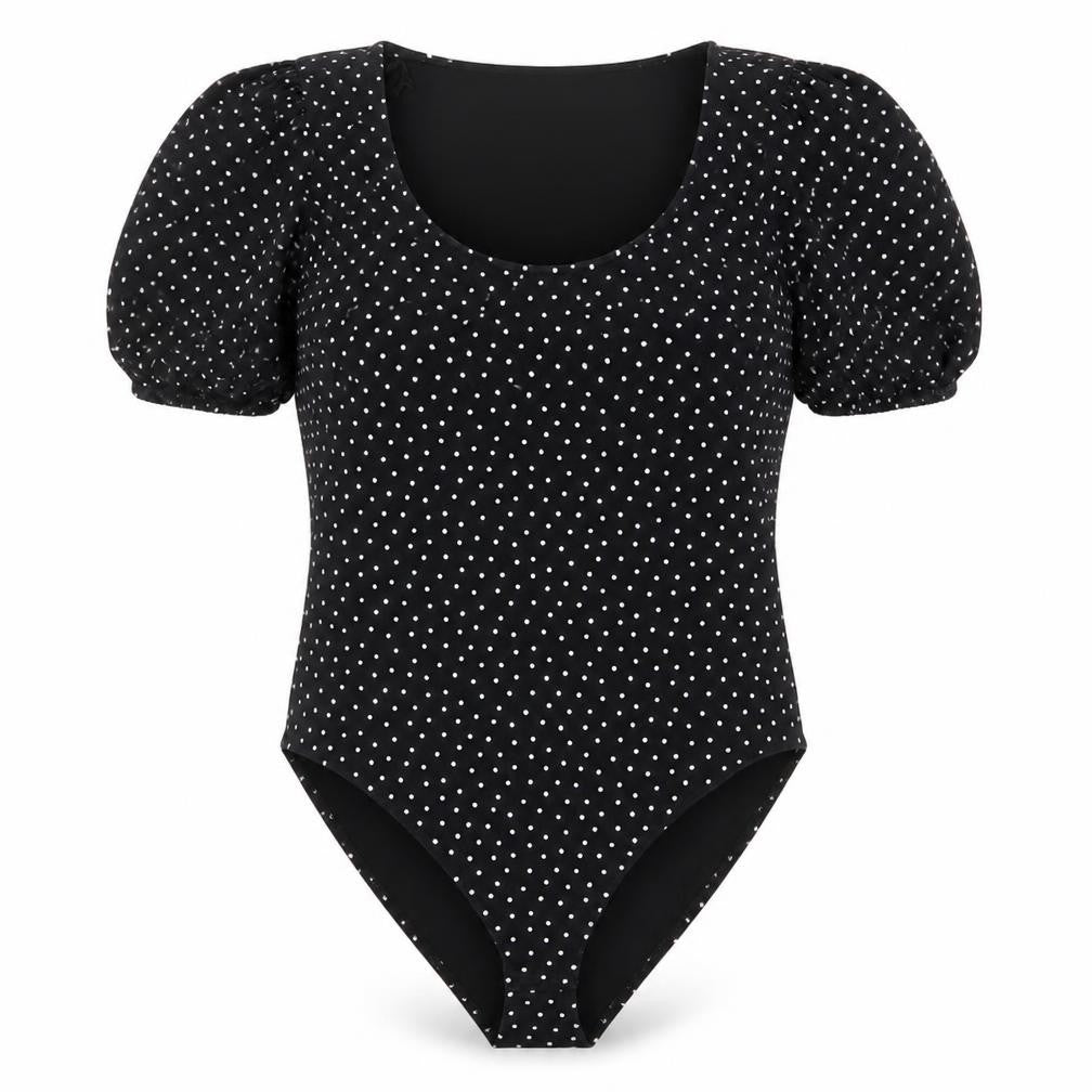 Los Angeles Atelier Womens Black Polka Dot Cotton Bodysuit One-Piece Size S Snap
