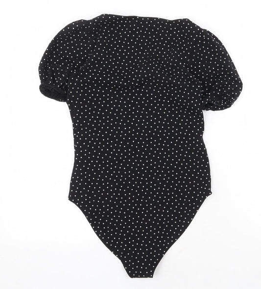 Los Angeles Atelier Womens Black Polka Dot Cotton Bodysuit One-Piece Size S Snap