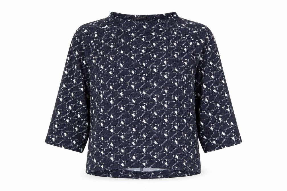 Marks and Spencer Womens Blue Geometric Polyester Basic Blouse Size 12 Boat Neck - Bird Print
