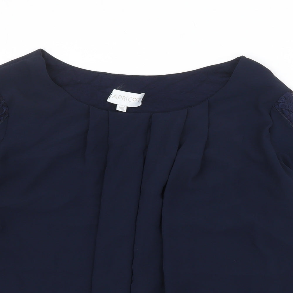 Apricot Womens Blue Polyester Basic Blouse Size S Round Neck - Lace Detail