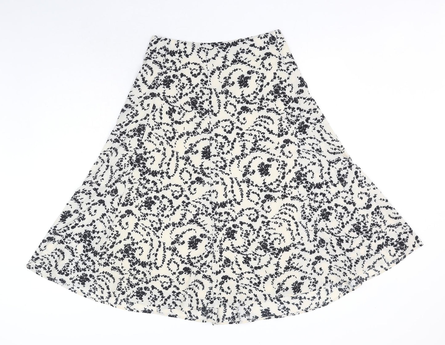 ICHI Womens White Floral Polyester Swing Skirt Size 10 Zip