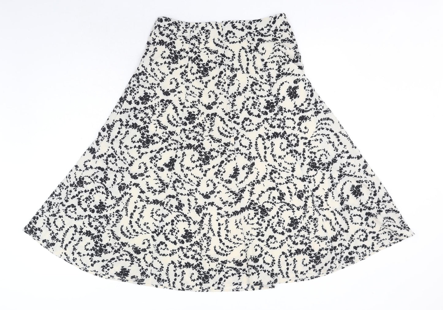 ICHI Womens White Floral Polyester Swing Skirt Size 10 Zip