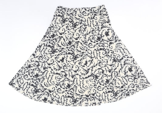 ICHI Womens White Floral Polyester Swing Skirt Size 10 Zip