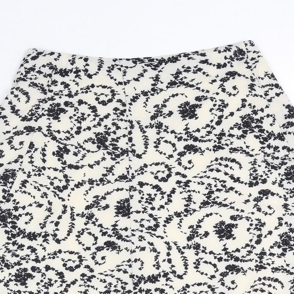 ICHI Womens White Floral Polyester Swing Skirt Size 10 Zip