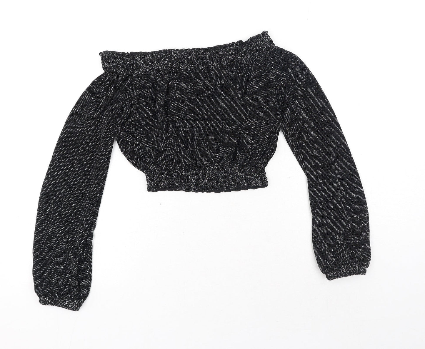 H&M Womens Black Polyamide Cropped Blouse Size XS Off the Shoulder