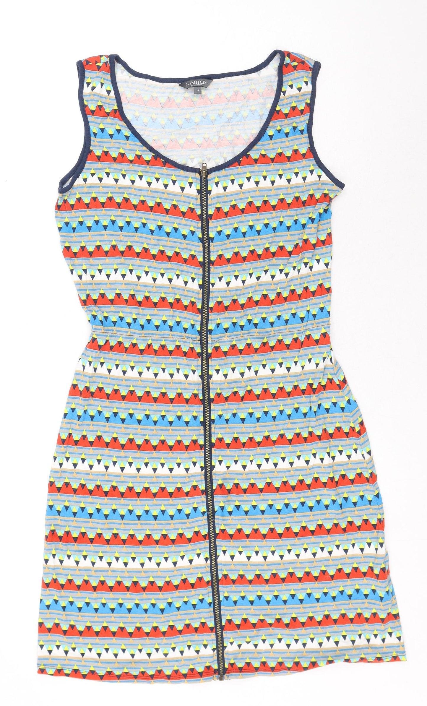 Limited Collection Womens Multicoloured Geometric Viscose Tank Dress Size 10 Boat Neck Zip