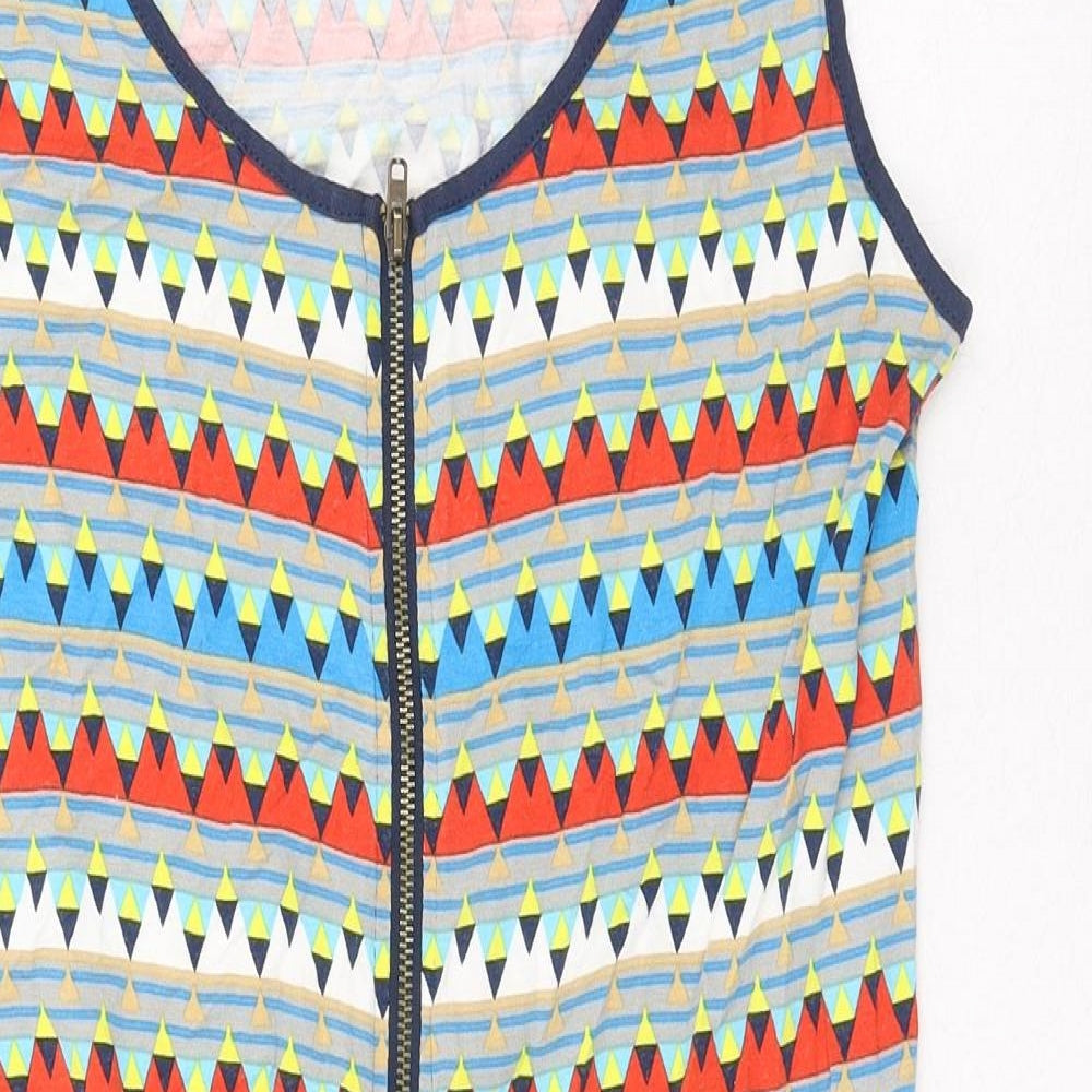 Limited Collection Womens Multicoloured Geometric Viscose Tank Dress Size 10 Boat Neck Zip