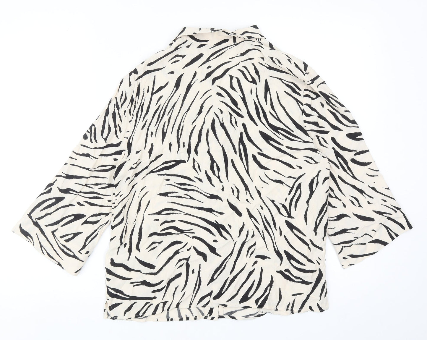 Marks and Spencer Womens Beige Animal Print Viscose Basic Button-Up Size 8 V-Neck - Zebra Print