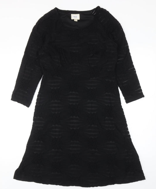 ECI Womens Black Geometric Polyester A-Line Size 6 Scoop Neck Zip