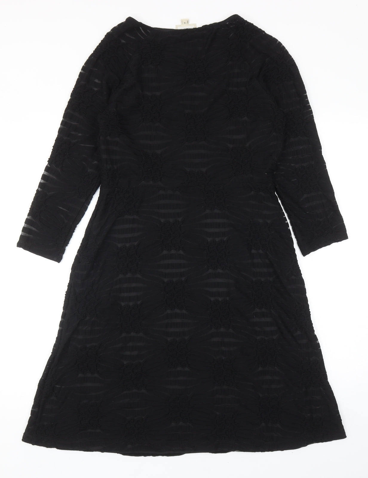 ECI Womens Black Geometric Polyester A-Line Size 6 Scoop Neck Zip