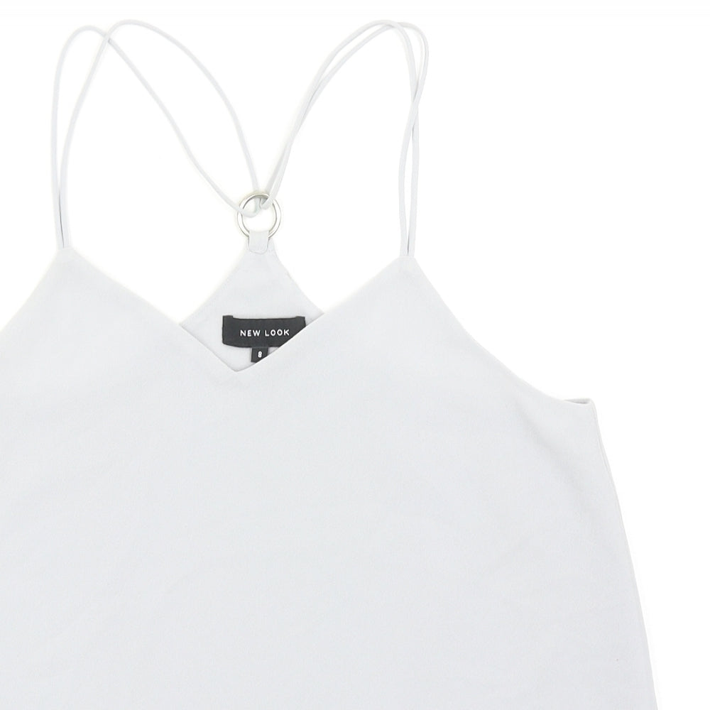 New Look Womens Grey Polyester Basic Tank Size 8 V-Neck