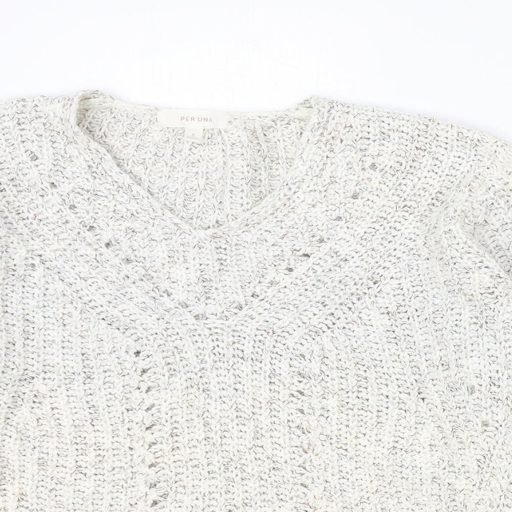 Marks and Spencer Womens Ivory V-Neck Cotton Pullover Jumper Size 8